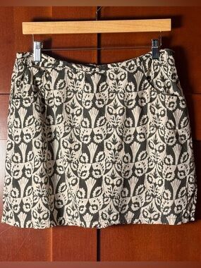 Blue Plate Womens Gray & Cream Ikat Floral Print Cotton Skort Size 10